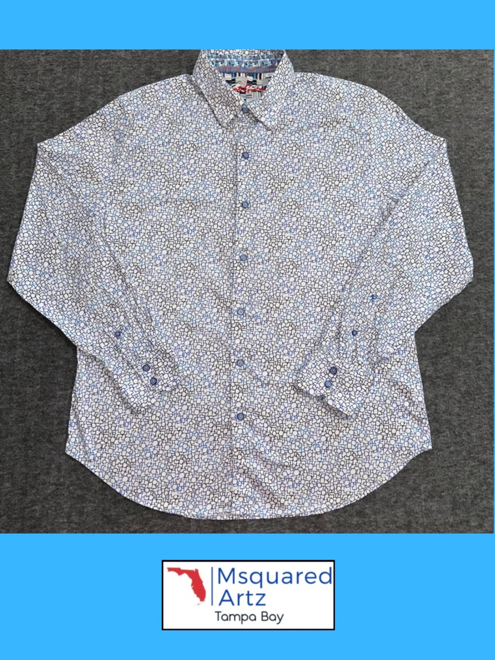 Robert Graham Men’s L Classic Fit White Blue Geometric Long Sleeve Button Shirt